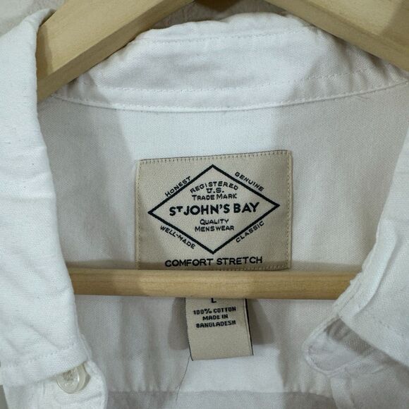 St Johns Bay NWT Large Comfort Stretch Button Front Shirt White Cotton Womens - Picture 3 of 13
